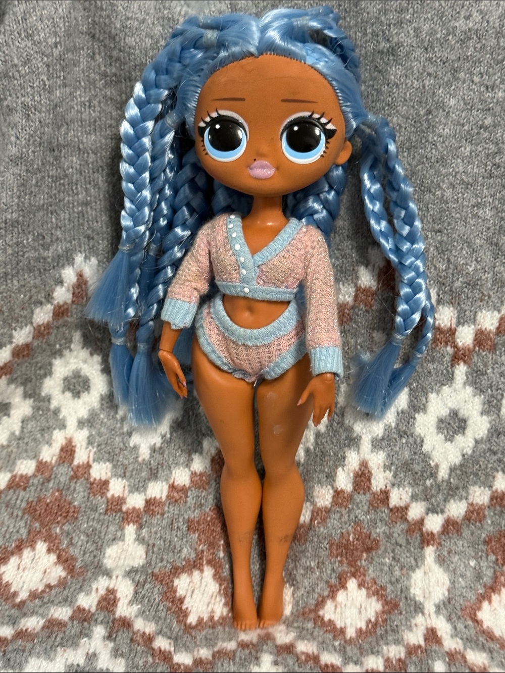 LOL OMG 24K Doll. Blue-Haired Fashion Doll with Pink Knit Outfit